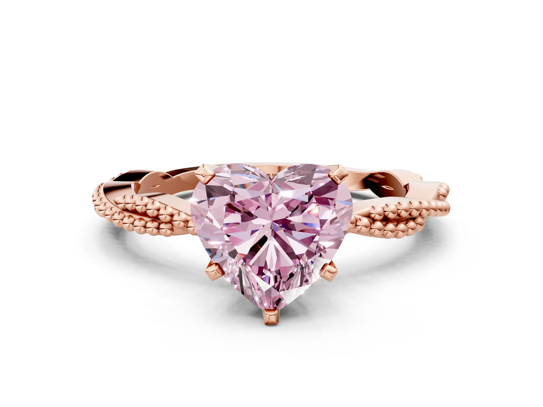Rose gold Fancy Pink Heart  Solitaire Twisted Band with Bead Prong Setting_319