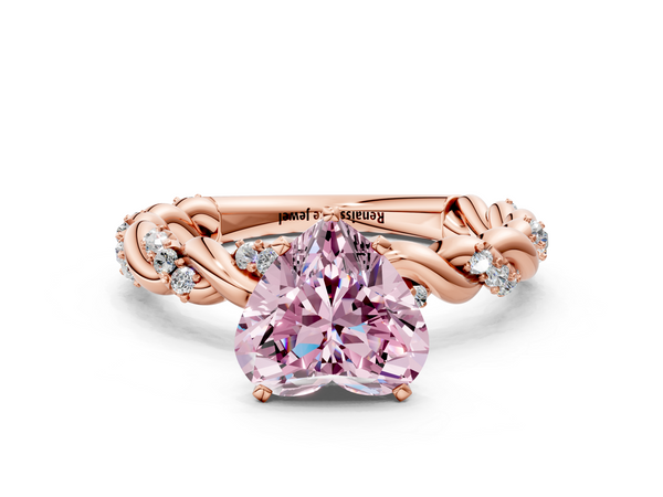 Rose gold Fancy Pink Heart Cut Diamond Solitaire Ring with Twisted Band and Pavé Accents