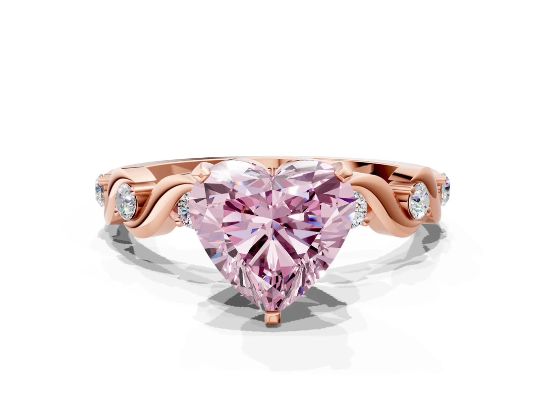 Rose gold Fancy Pink Heart  Solitaire Twisted Band with Prong Setting 1