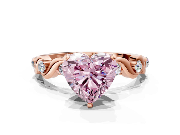 Rose Gold Heart-Shaped Ribbon Twist Engagement Ring Setting for Fancy Pink Center