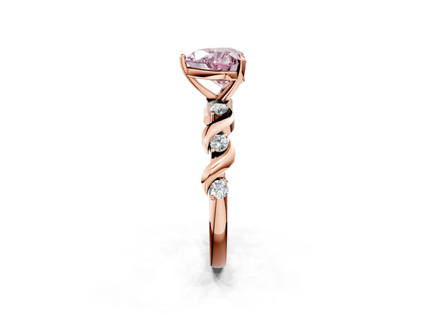 Rose Gold Heart-Shaped Ribbon Twist Engagement Ring Setting for Fancy Pink Center