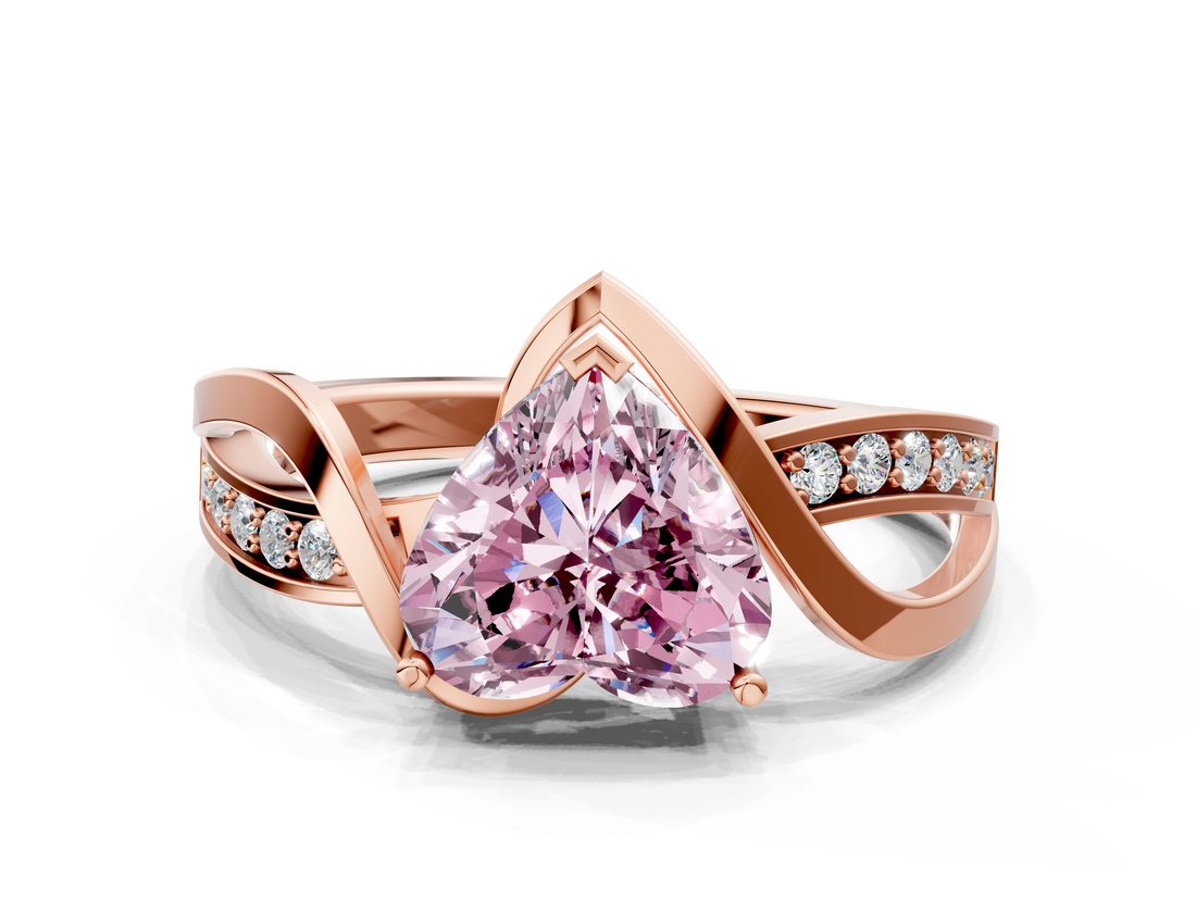 Rose gold Fancy Pink Heart  Solitaire Twisted Band with Prong Setting_3