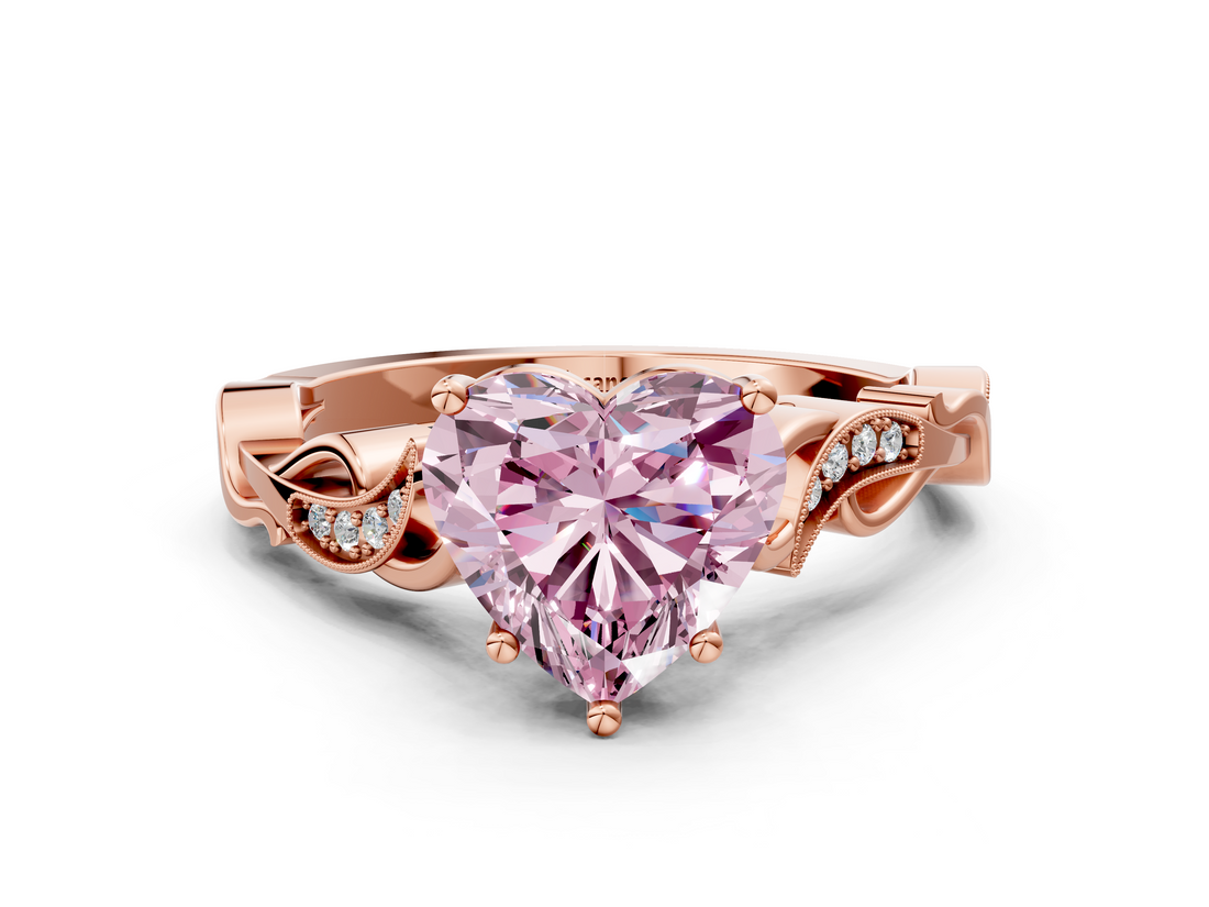 Rose gold Fancy Pink Heart  Solitaire Vine Band with Milgrain Prong Setting_3