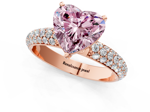 Rose gold Fancy Pink Heart  Diamond Solitaire Ring with Prong Setting and Pavé Band