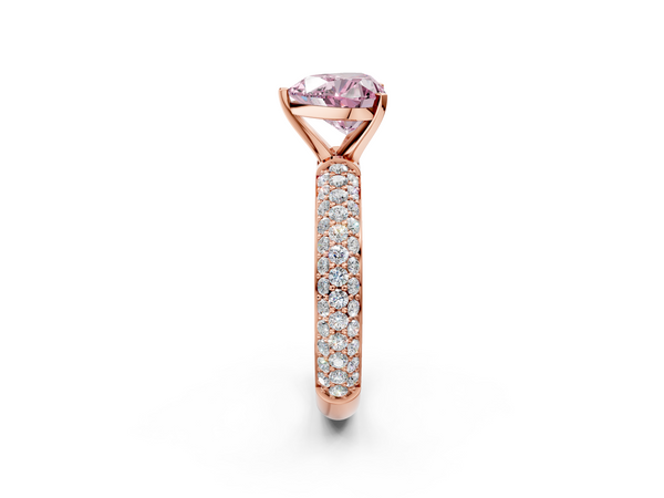 Rose gold Fancy Pink Heart  Diamond Solitaire Ring with Prong Setting and Pavé Band