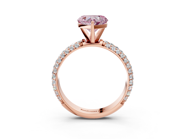 Rose gold Fancy Pink Heart  Diamond Solitaire Ring with Prong Setting and Pavé Band