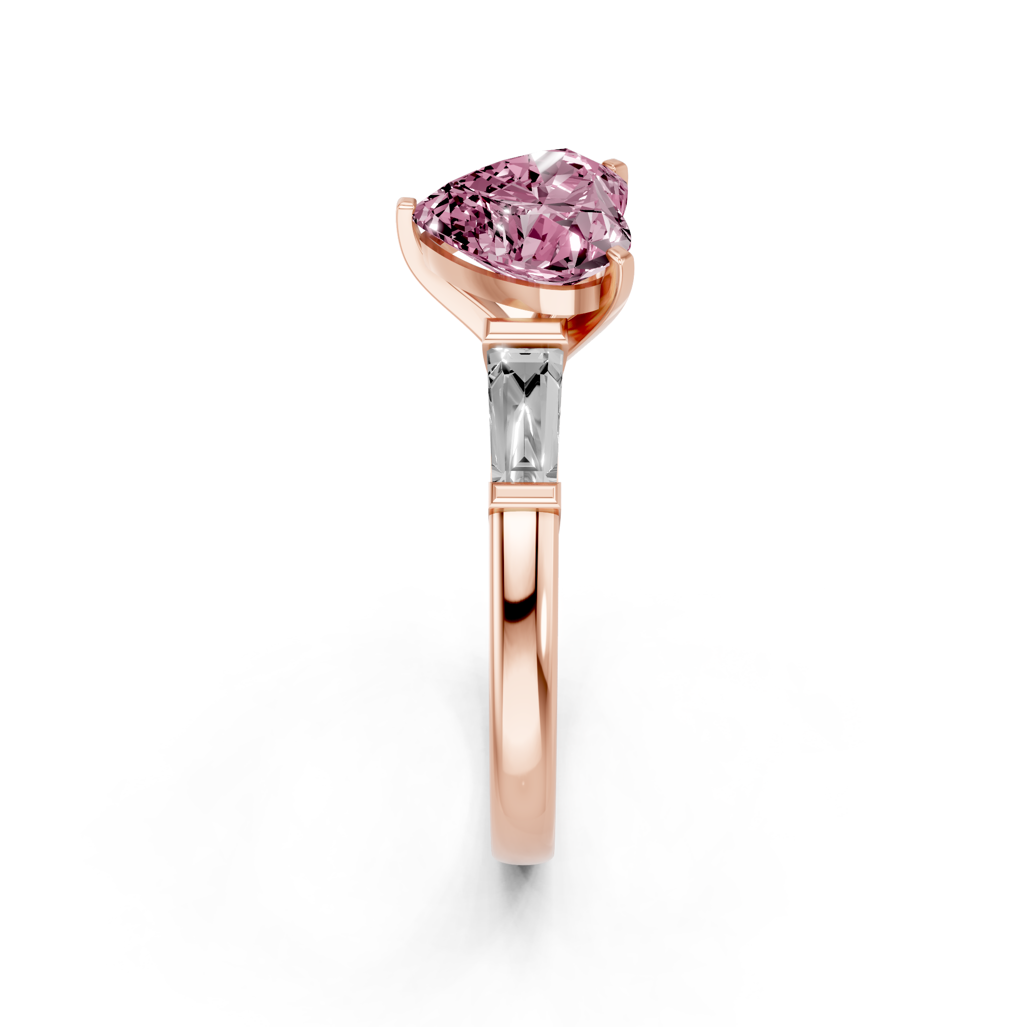 Rose gold Fancy Pink Heart  Solitaire with Tapered Baguette Side Stones on a Classic Band with Four-Prong Setting_1