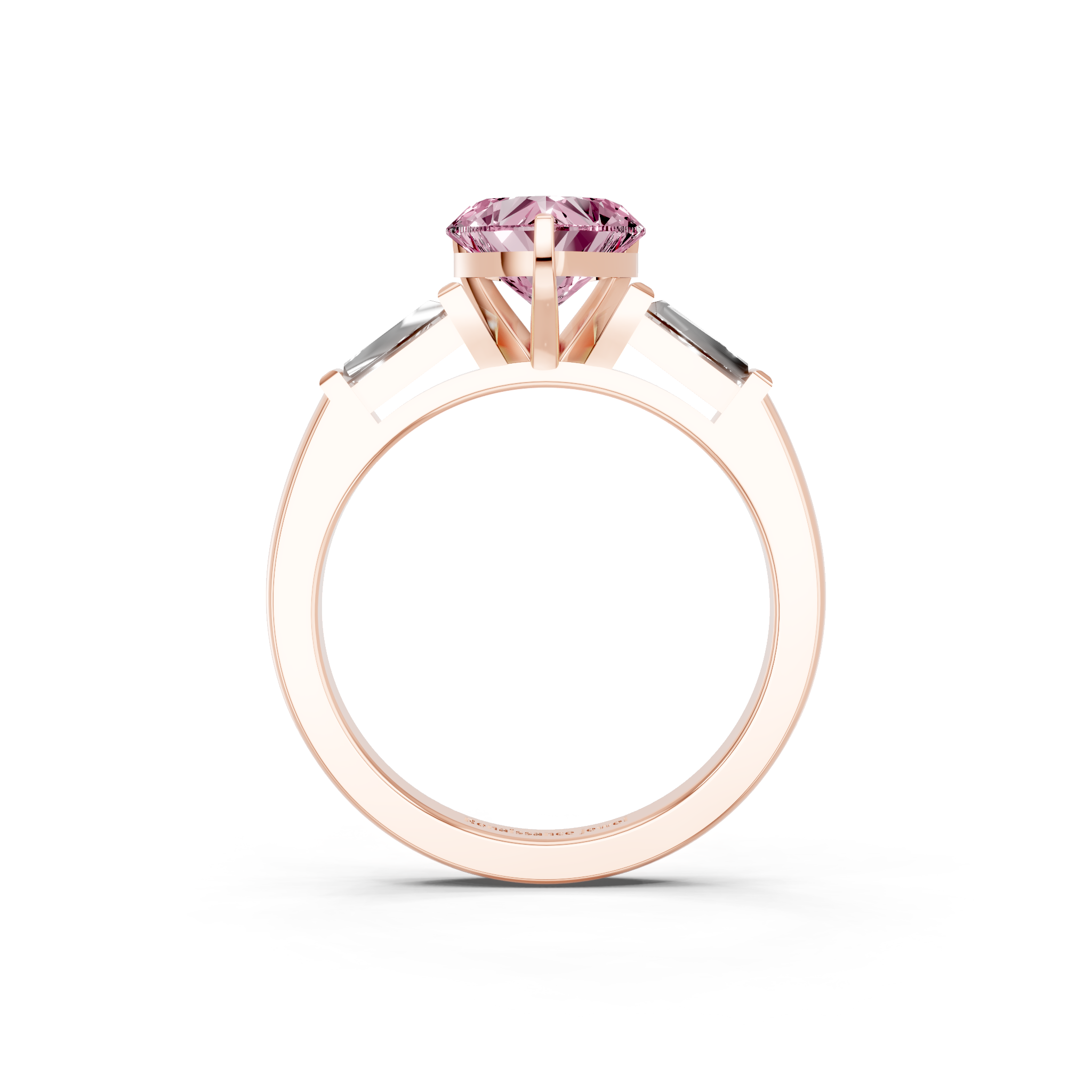 Rose gold Fancy Pink Heart  Solitaire with Tapered Baguette Side Stones on a Classic Band with Four-Prong Setting_2