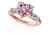 Rose gold Fancy Pink Heart  Solitaire with Tapered Baguette Side Stones on a Classic Band with Four-Prong Setting_73