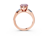 Rose gold Fancy Pink Heart  Solitaire with Tapered Baguette Side Stones on a Classic Band with Four-Prong Setting_75