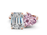 Rose gold Fancy Pink Heart  and Emerald Cut Toi Moi Ring with Prong Setting_47