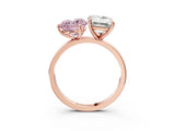 Rose gold Fancy Pink Heart  and Emerald Cut Toi Moi Ring with Prong Setting_50