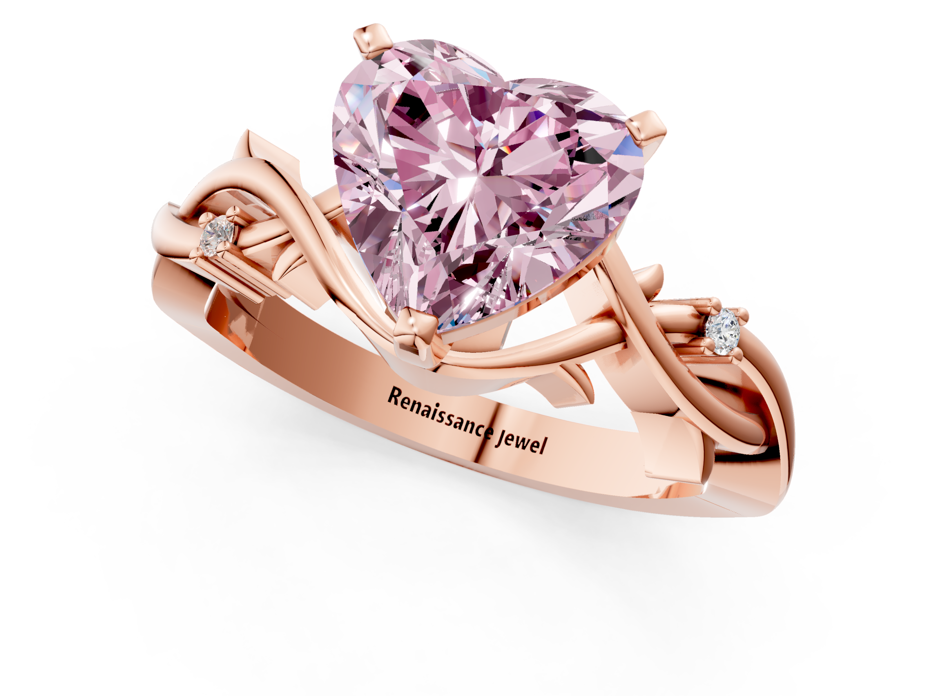 Rose gold Fancy Pink Heart cut Solitaire Twisted Band Prong Setting Ring_184
