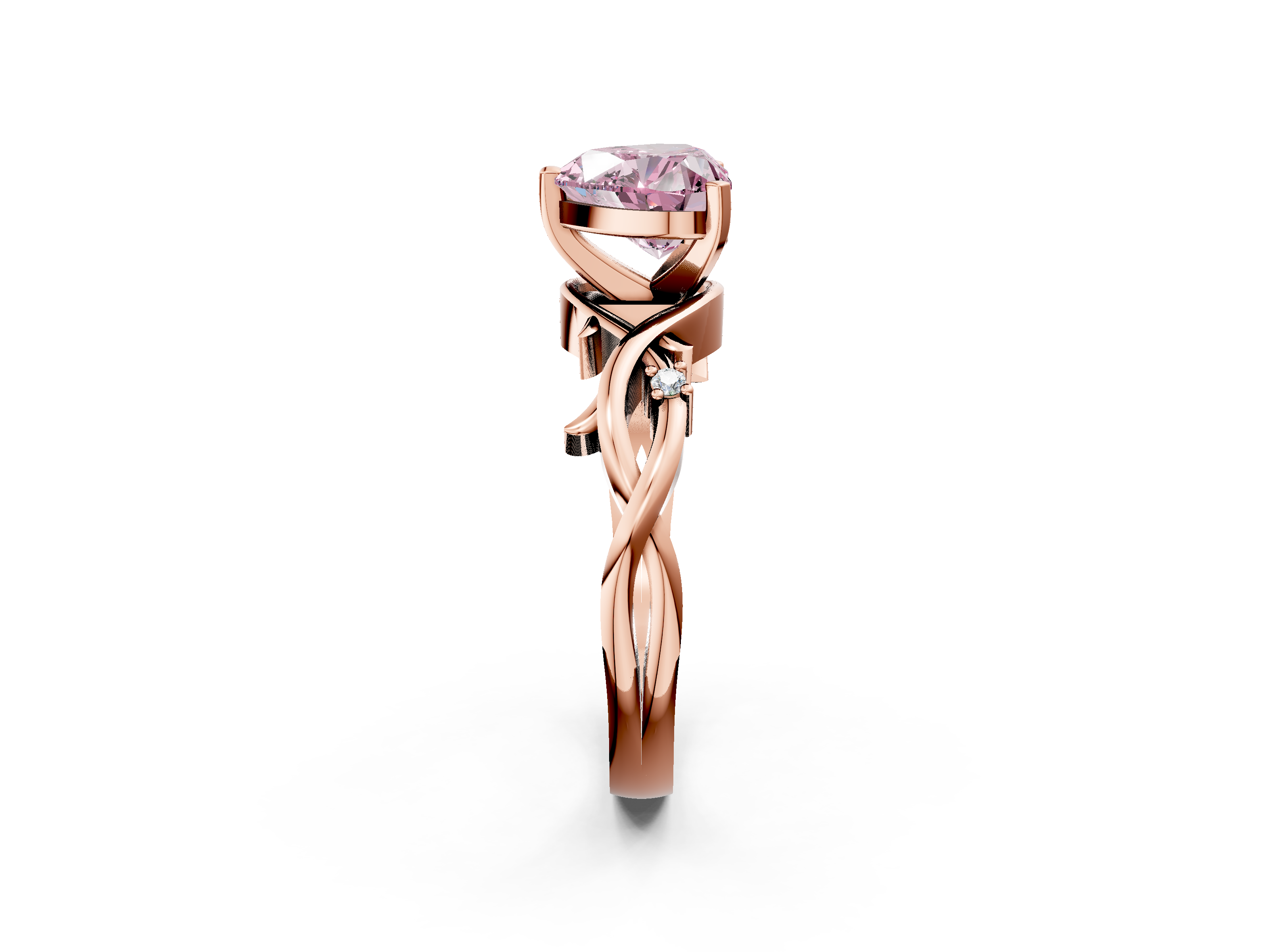 Rose gold Fancy Pink Heart cut Solitaire Twisted Band Prong Setting Ring_185