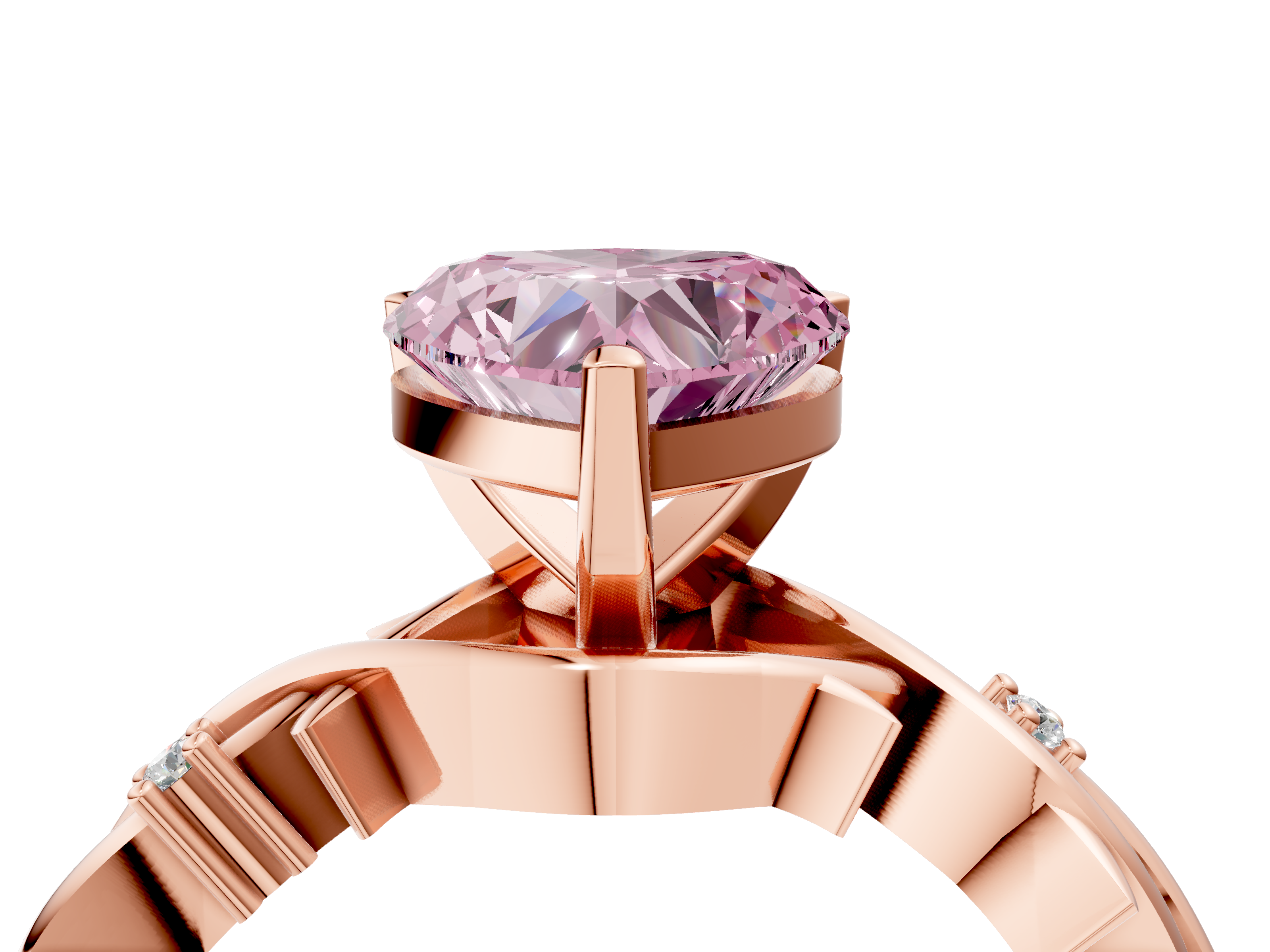 Rose gold Fancy Pink Heart cut Solitaire Twisted Band Prong Setting Ring_187