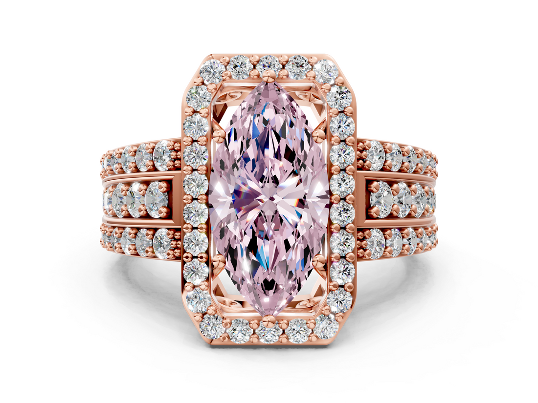 Rose gold Fancy Pink Marquise -Cut Halo Diamond Ring with Split Shank and Four-Prong Setting_105