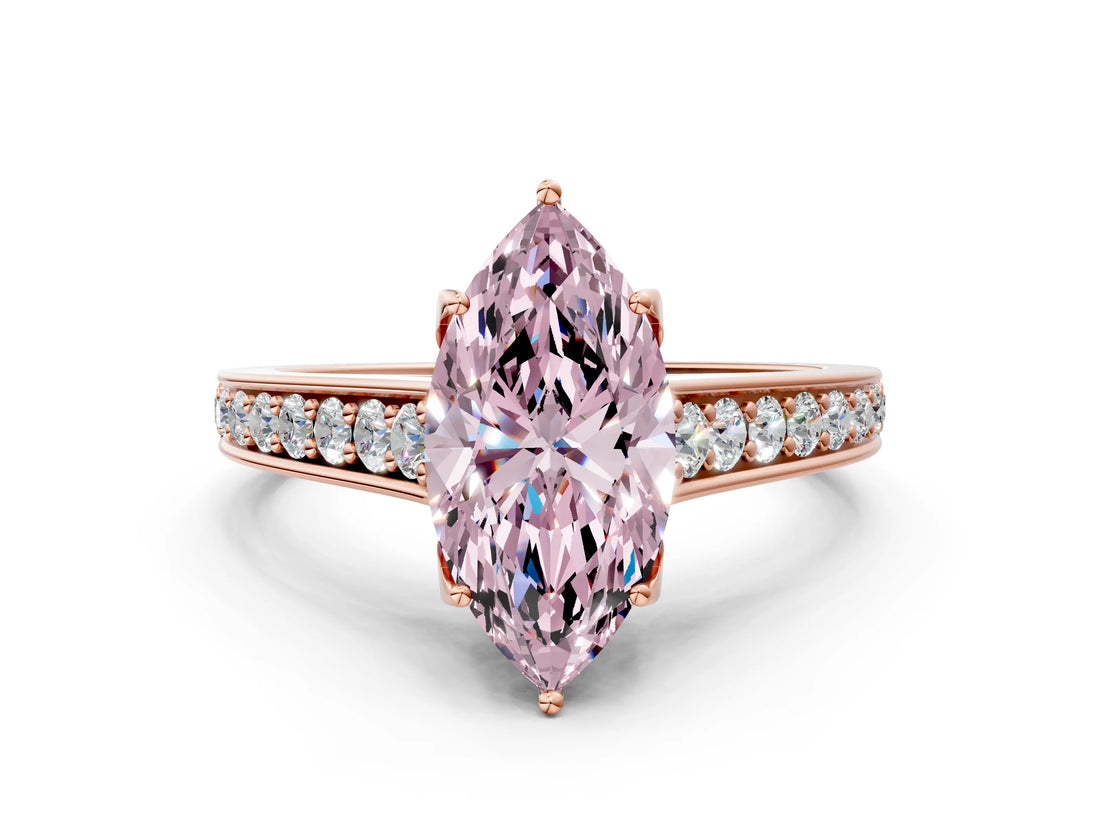 Rose gold Fancy Pink Marquise  Brilliant Cut Diamond Engagement Ring with Pavé Band and Four-Prong Setting_49