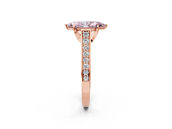 Rose gold Fancy Pink Marquise  Brilliant Cut Diamond Engagement Ring with Pavé Band and Four-Prong Setting