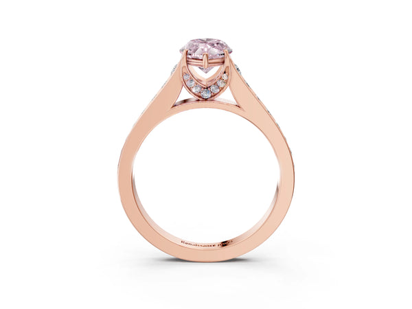 Rose gold Fancy Pink Marquise  Brilliant Cut Diamond Engagement Ring with Pavé Band and Four-Prong Setting