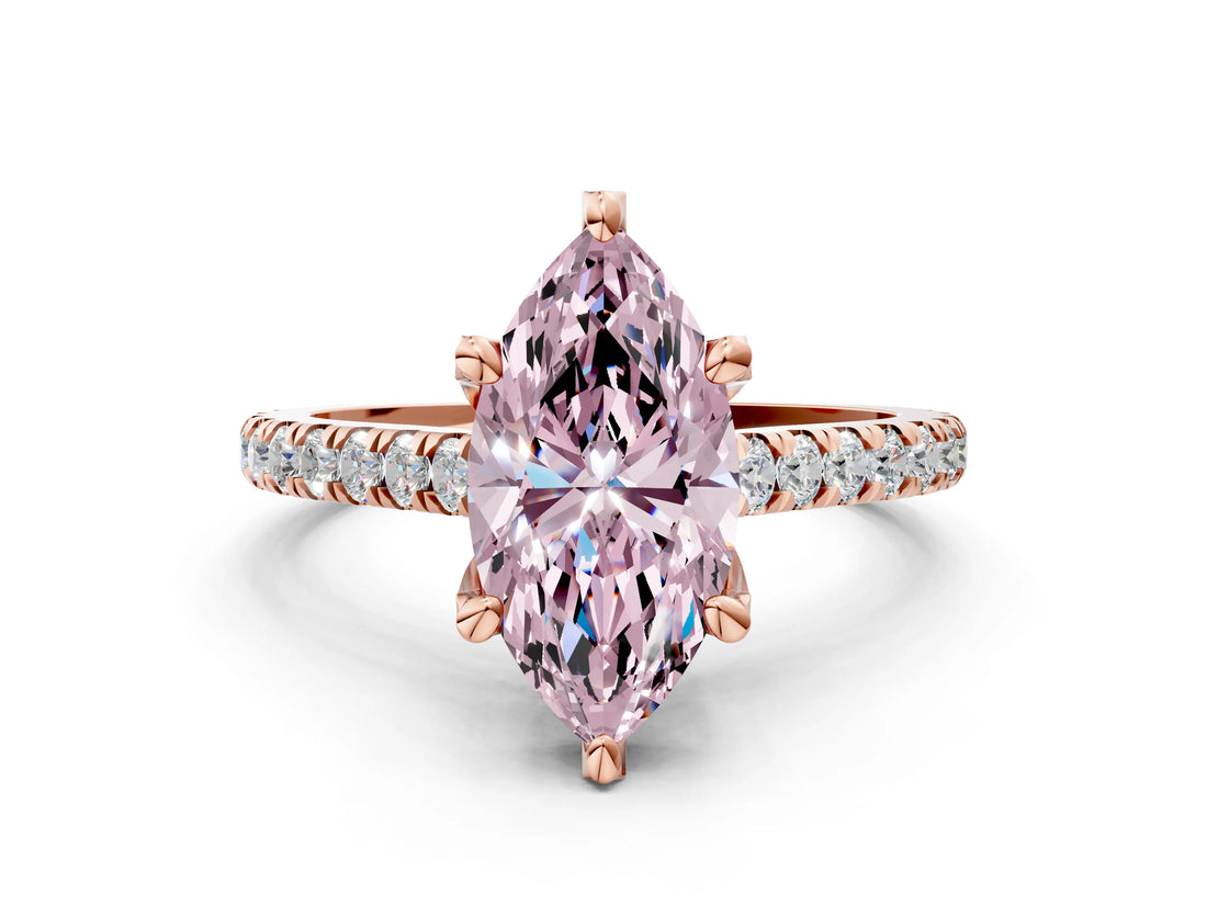 Rose gold Fancy Pink Marquise  Brilliant Diamond Solitaire with Pavé Band and Four-Prong Setting