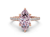 Rose gold Fancy Pink Marquise  Brilliant Diamond Solitaire with Pavé Band and Four-Prong Setting
