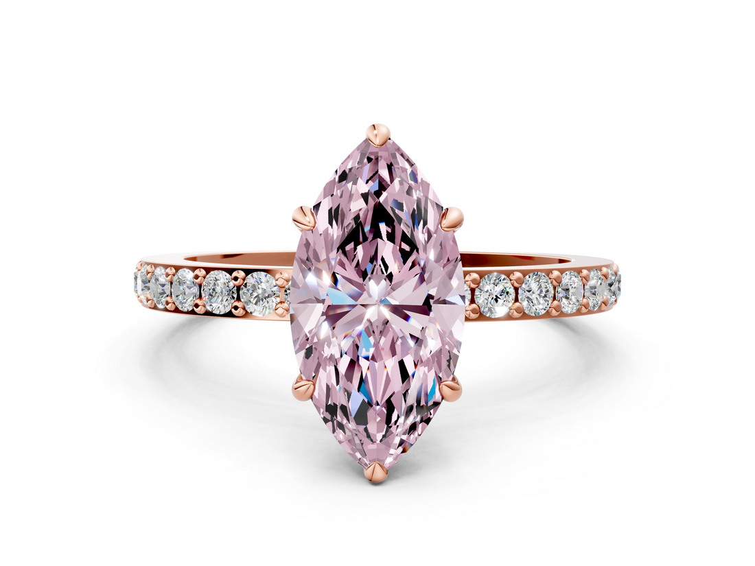 Rose gold Fancy Pink Marquise  Brilliant Pavé Band Solitaire with Four-Prong Setting_53