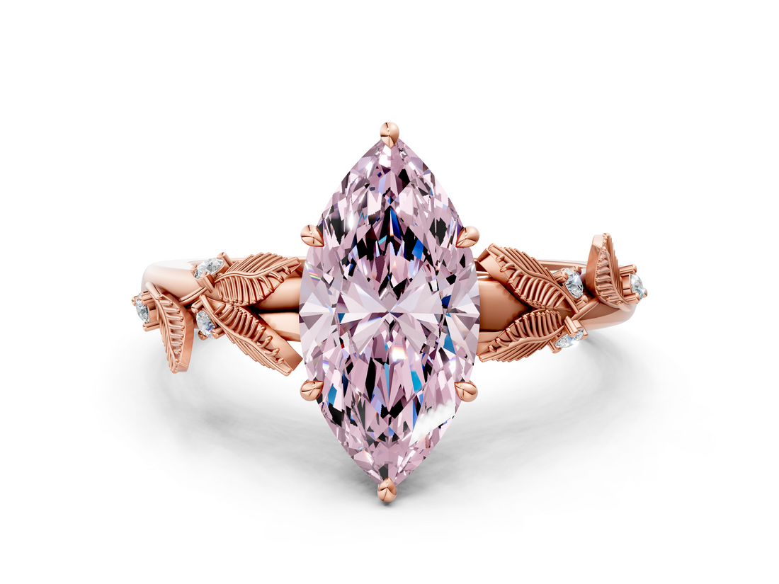 Rose gold Fancy Pink Marquise  Brilliant Solitaire with Leaf Motif Band and Four-Prong Setting_63