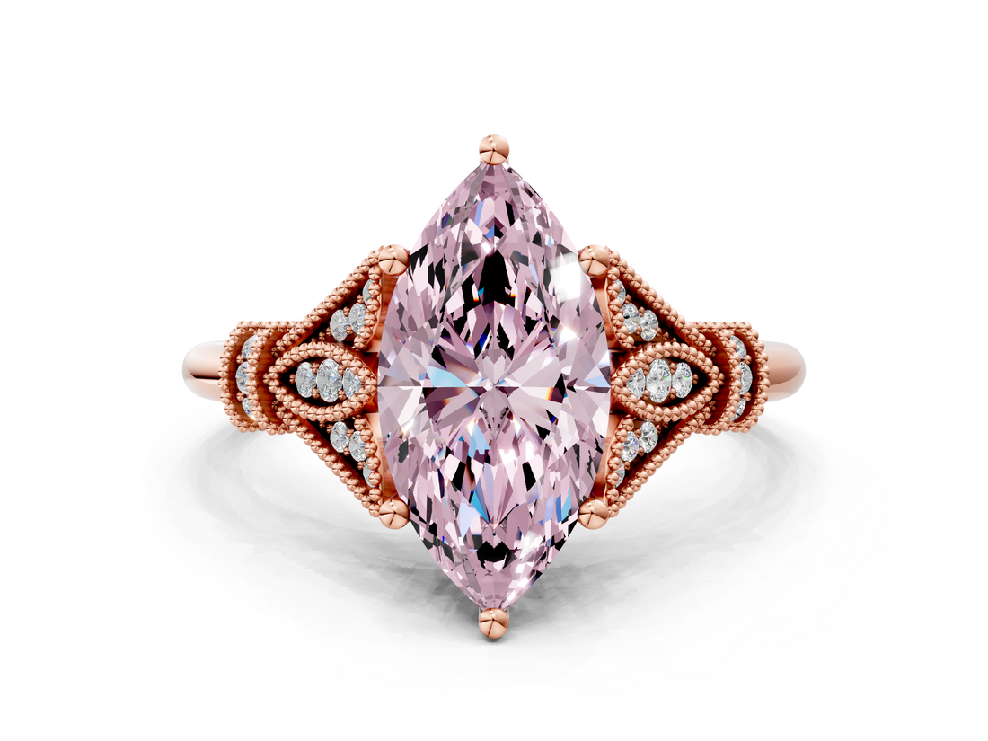 Rose gold Fancy Pink Marquise  Brilliant Solitaire with Pave Band and Four-Prong Setting_21
