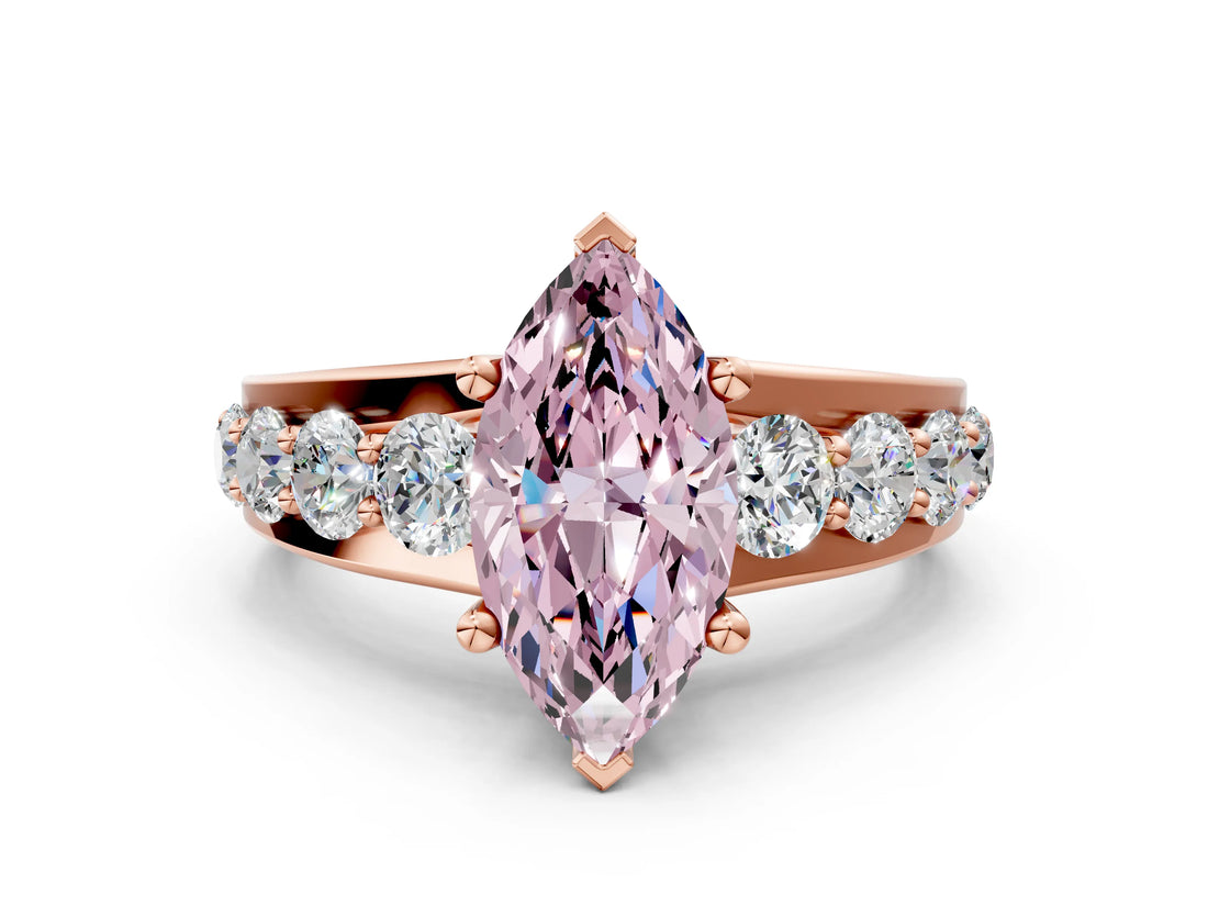 Rose gold Fancy Pink Marquise  Brilliant Solitaire with Side Stones on a Pave Band and Four-Prong Setting_24