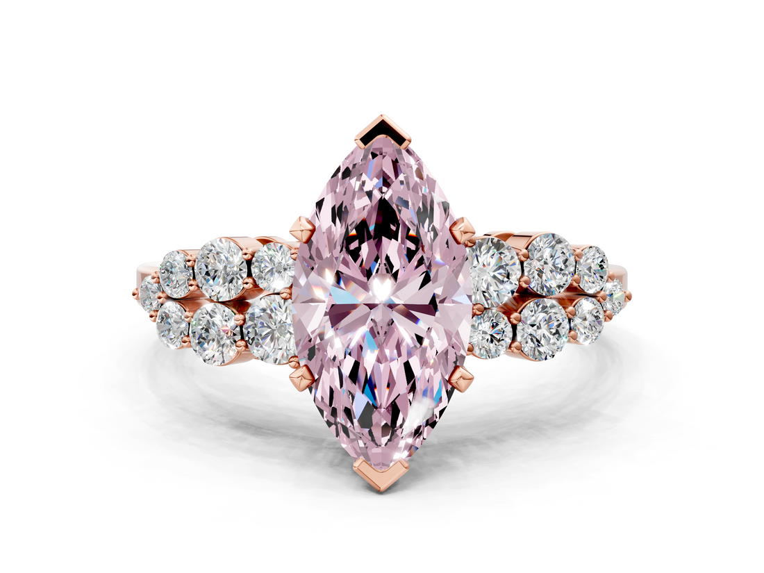 Rose gold Fancy Pink Marquise  Cluster Diamond Engagement Ring with Pavé Band and Four-Prong Setting_32