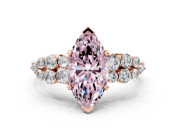 Rose gold Fancy Pink Marquise  Cluster Diamond Engagement Ring with Pavé Band and Four-Prong Setting