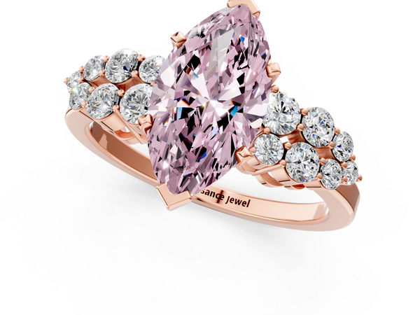 Rose gold Fancy Pink Marquise  Cluster Diamond Engagement Ring with Pavé Band and Four-Prong Setting