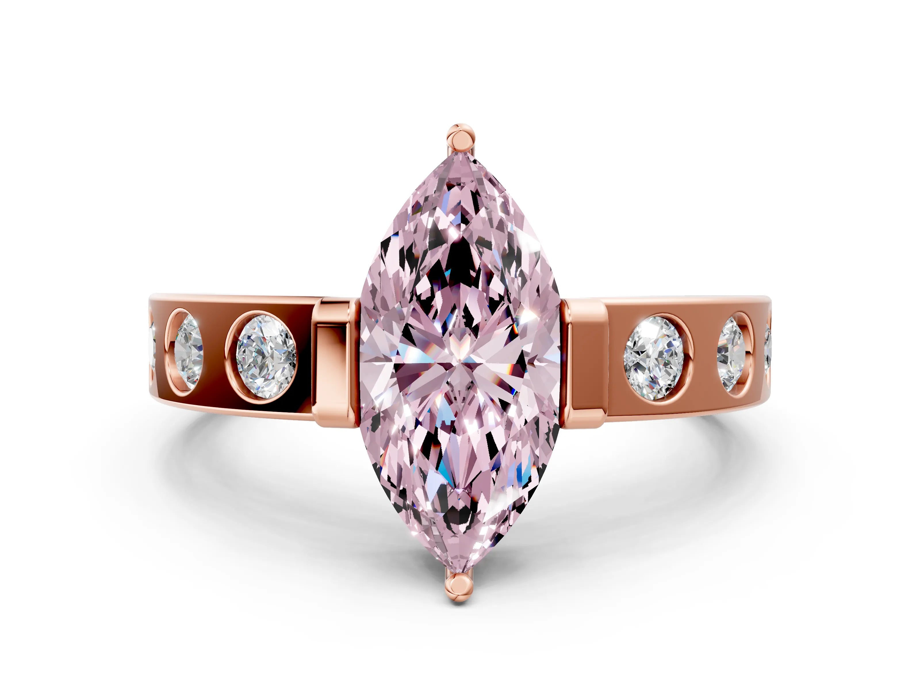 Rose gold Fancy Pink Marquise Cut Brilliant Channel-Set Diamond Ring with Bezel Prong Setting