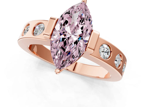 Rose gold Fancy Pink Marquise Cut Brilliant Channel-Set Diamond Ring with Bezel Prong Setting_1
