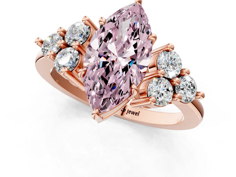 Rose gold Fancy Pink Marquise Cut Brilliant Diamond Cluster Accent Solitaire Ring with Prong Setting_1