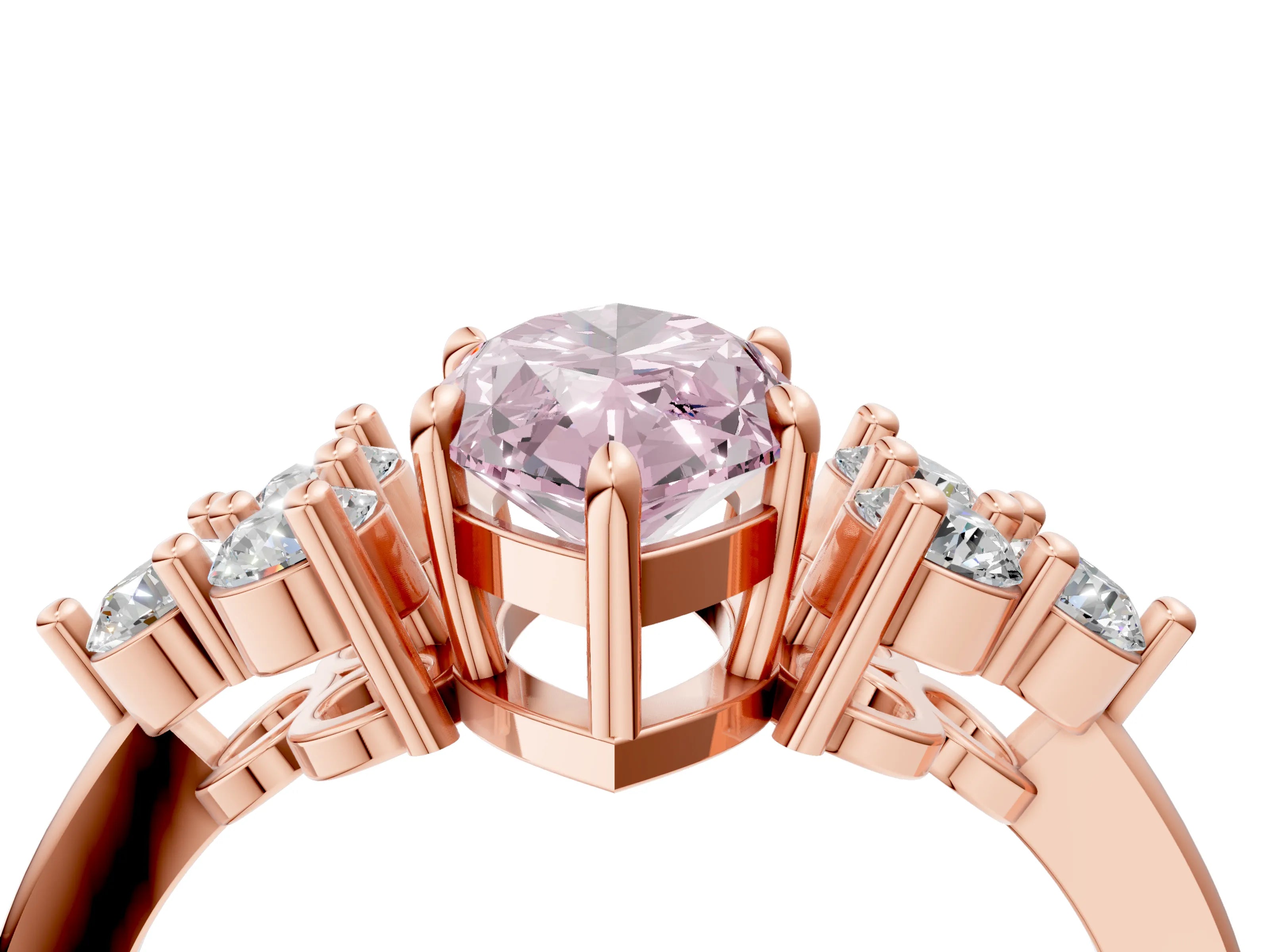 Rose gold Fancy Pink Marquise Cut Brilliant Diamond Cluster Accent Solitaire Ring with Prong Setting_4