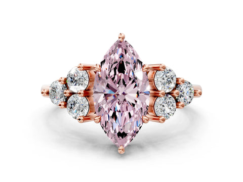 Rose gold Fancy Pink Marquise Cut Brilliant Diamond Cluster Accent Solitaire Ring with Prong Setting