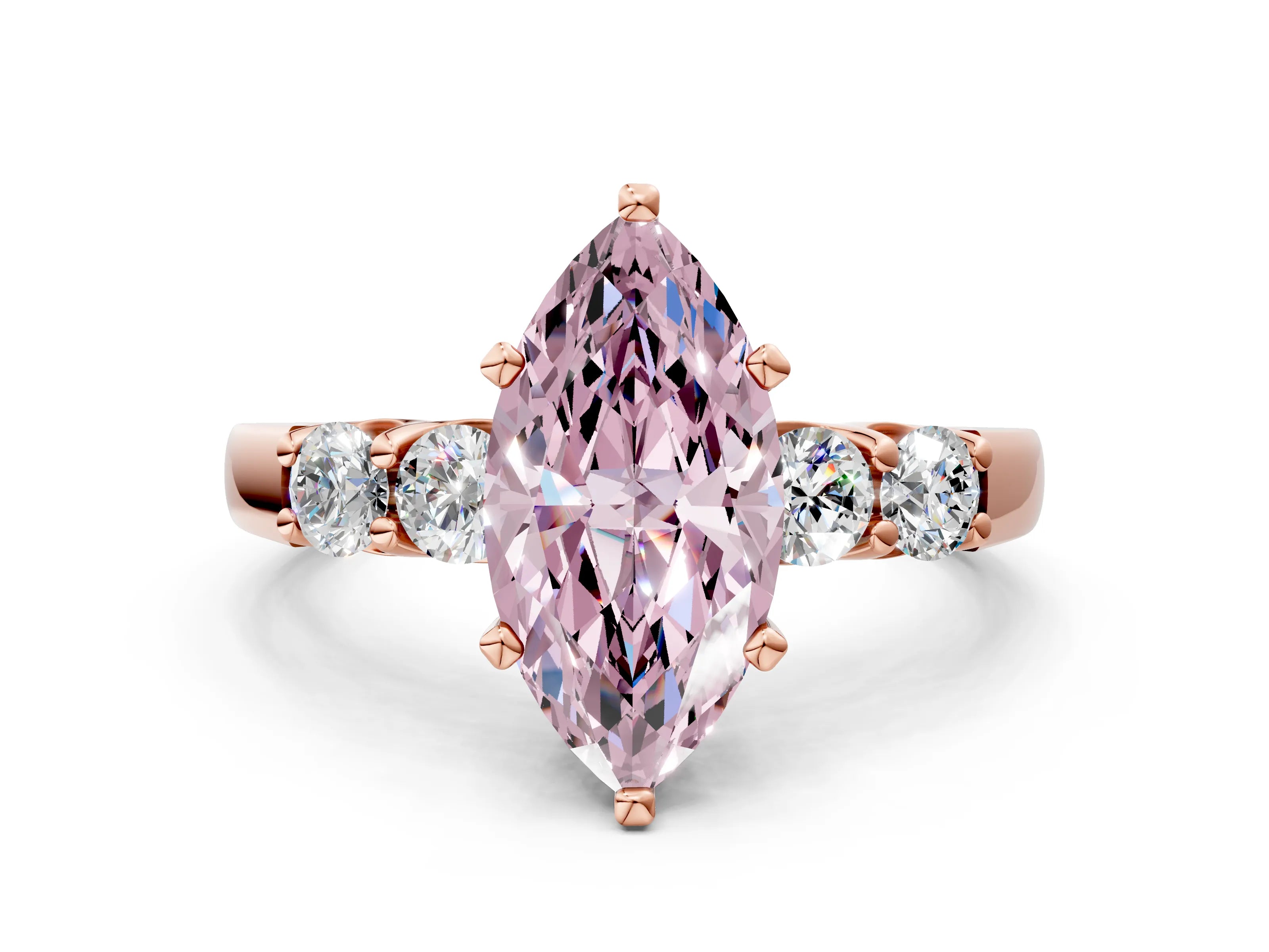 Rose gold Fancy Pink Marquise Cut Brilliant Diamond Five-Stone Engagement Ring with Prong Setting on a Classic Band_3