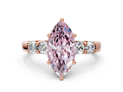 Rose gold Fancy Pink Marquise Cut Brilliant Diamond Five-Stone Engagement Ring with Prong Setting on a Classic Band_3