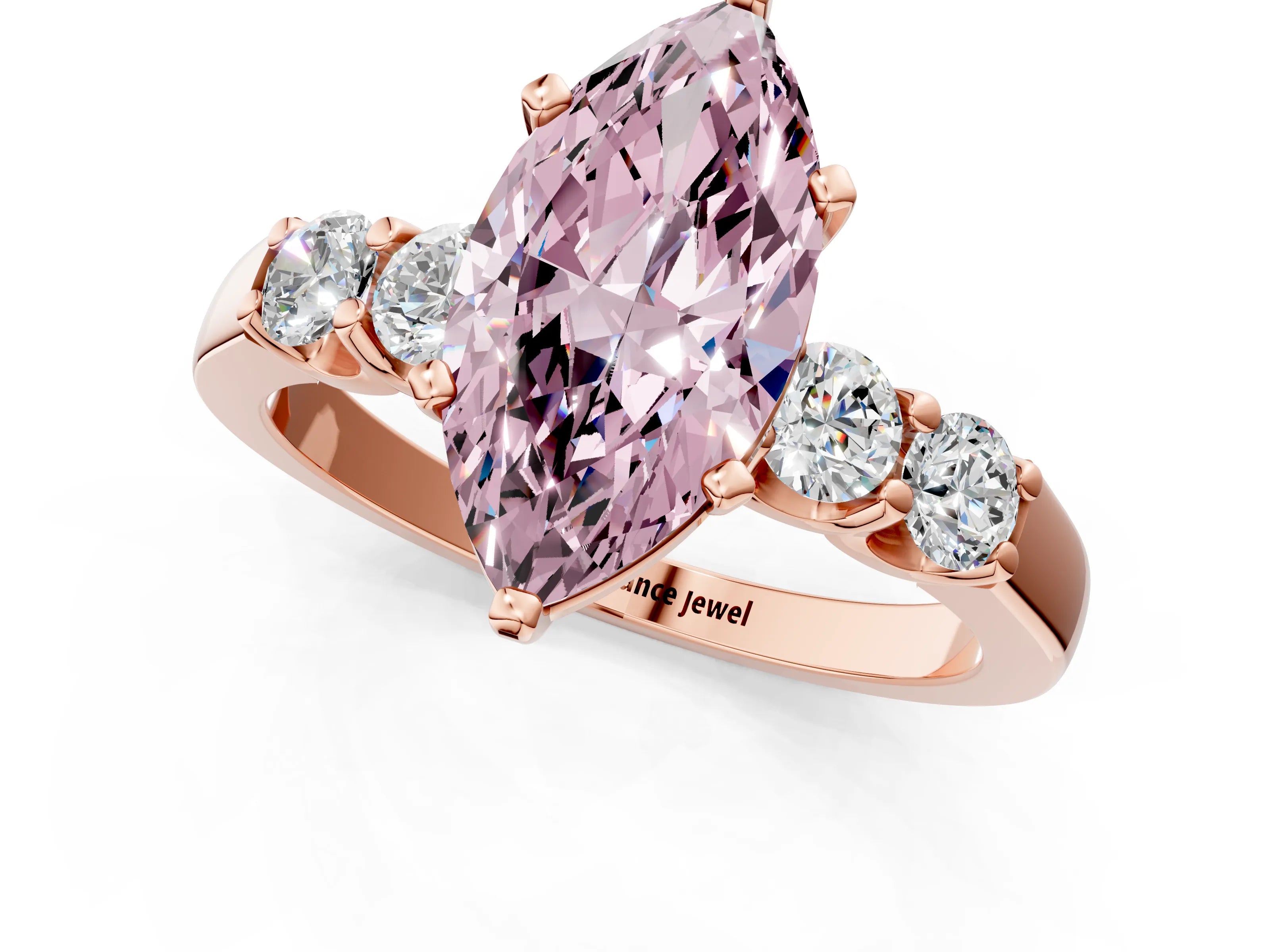 Rose gold Fancy Pink Marquise Cut Brilliant Diamond Five-Stone Engagement Ring with Prong Setting on a Classic Band_4
