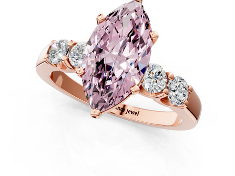 Rose gold Fancy Pink Marquise Cut Brilliant Diamond Five-Stone Engagement Ring with Prong Setting on a Classic Band_4