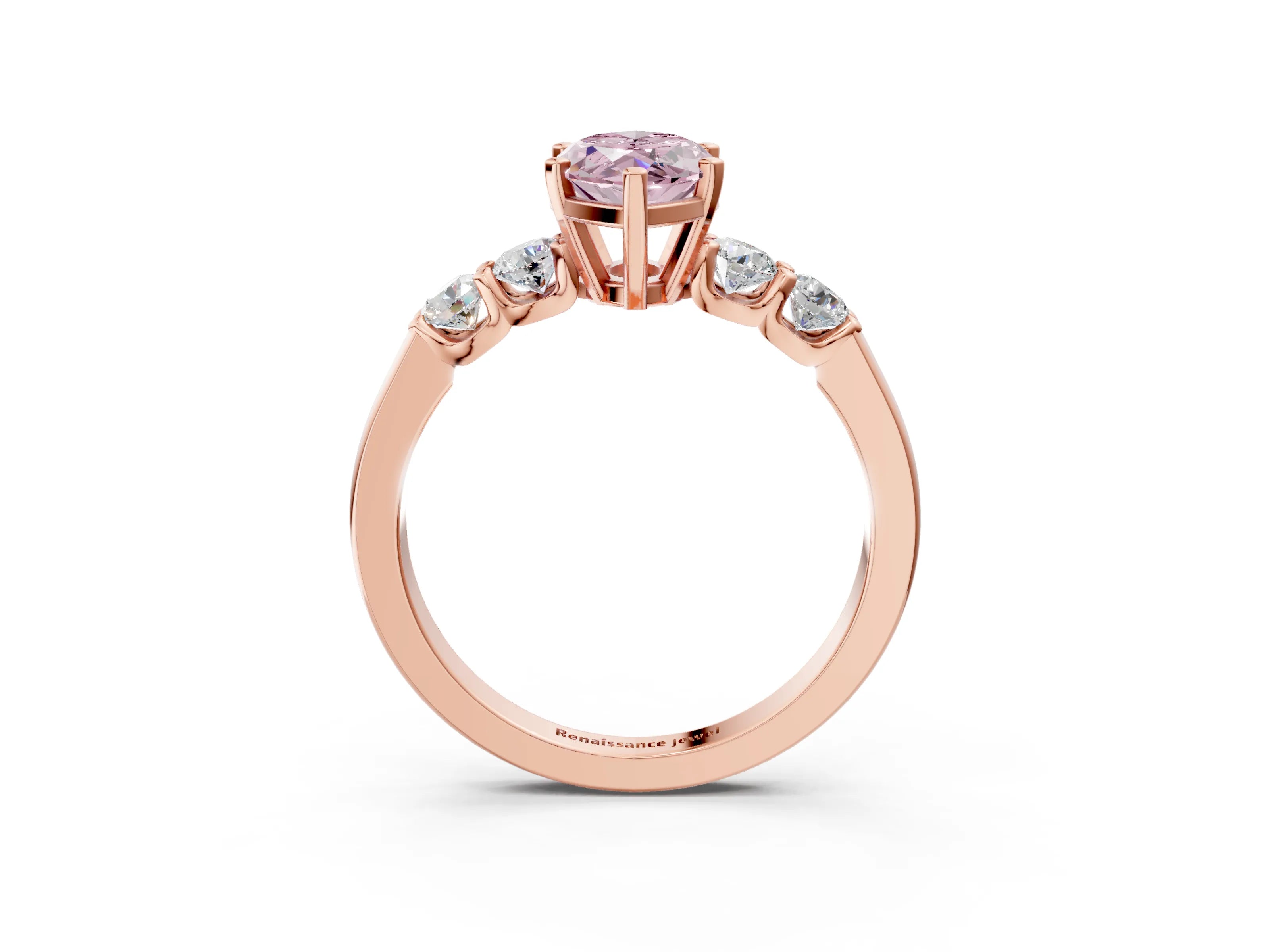 Rose gold Fancy Pink Marquise Cut Brilliant Diamond Five-Stone Engagement Ring with Prong Setting on a Classic Band_6