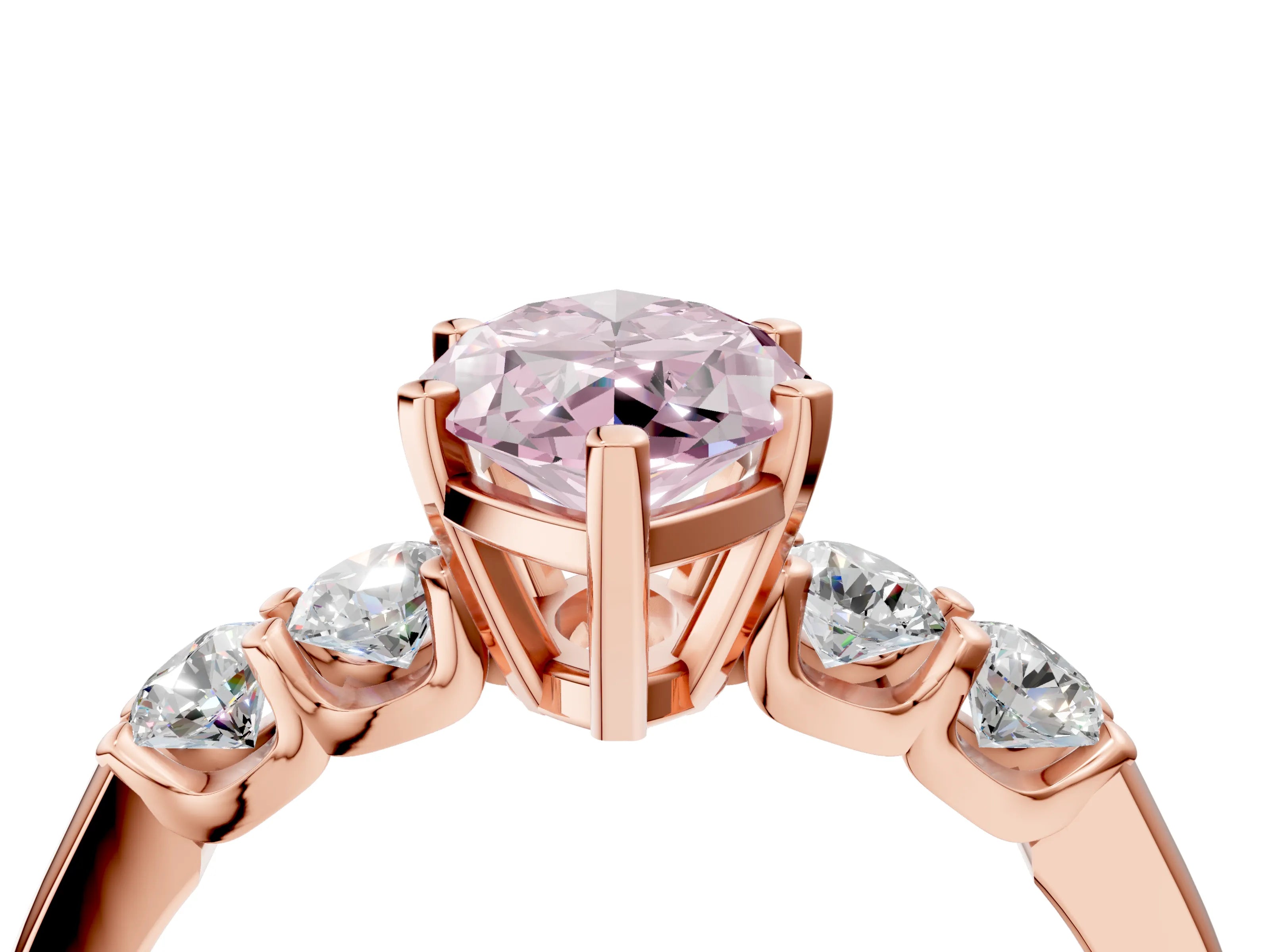 Rose gold Fancy Pink Marquise Cut Brilliant Diamond Five-Stone Engagement Ring with Prong Setting on a Classic Band_7