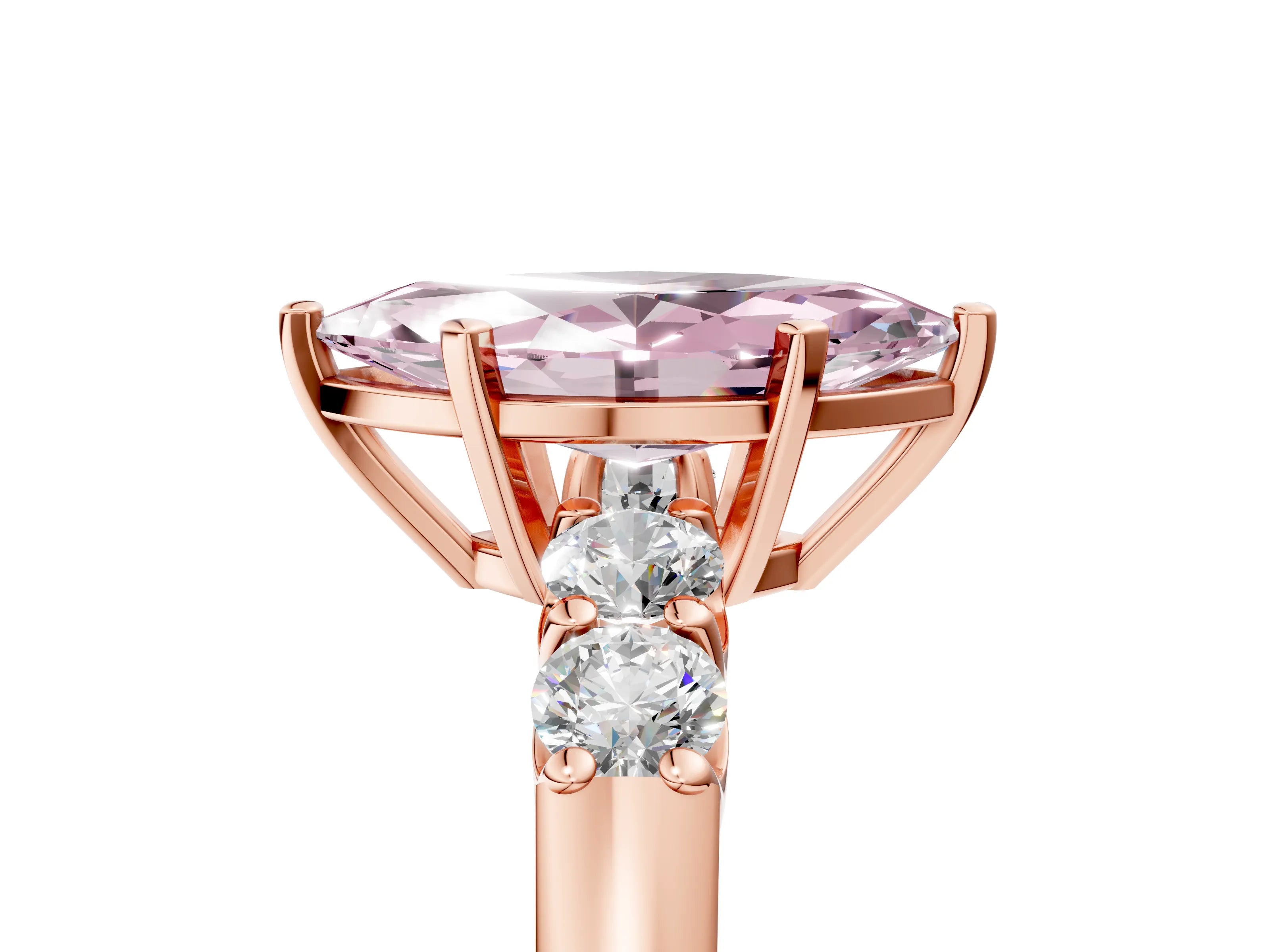 Rose gold Fancy Pink Marquise Cut Brilliant Diamond Five-Stone Engagement Ring with Prong Setting on a Classic Band_8