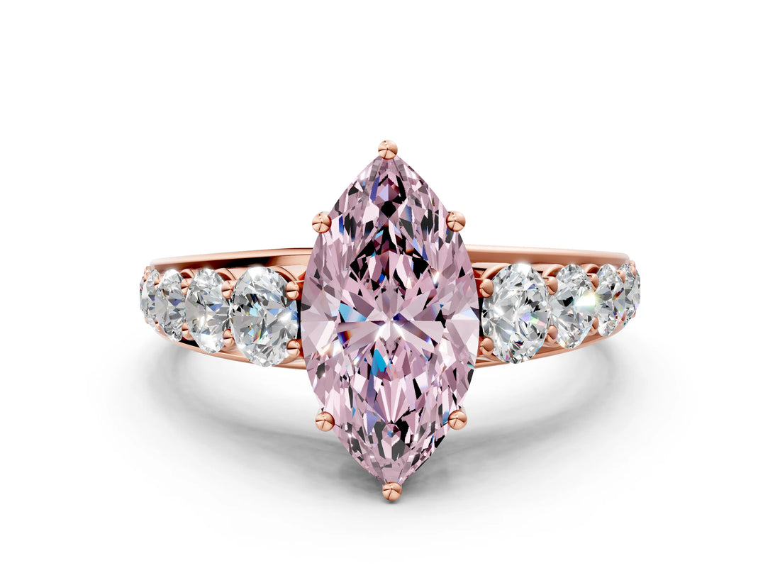 Rose gold Fancy Pink Marquise Cut Brilliant Diamond Pavé Band with Six-Prong Setting