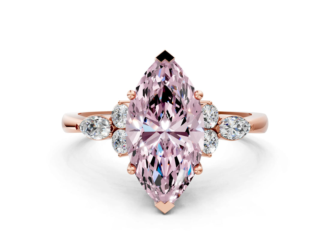 Rose gold Fancy Pink Marquise Cut Brilliant Diamond Solitaire Ring with Pear Side Stones and Four-Prong Setting_3