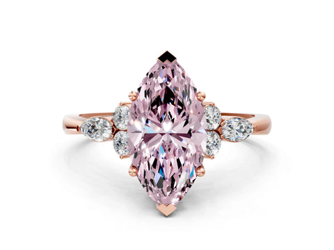 Rose gold Fancy Pink Marquise Cut Brilliant Diamond Solitaire Ring with Pear Side Stones and Four-Prong Setting_3