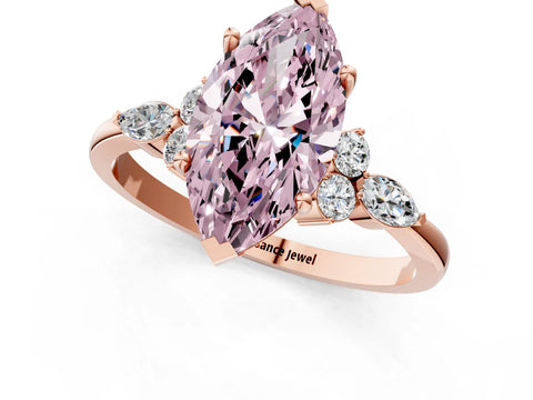 Rose gold Fancy Pink Marquise Cut Brilliant Diamond Solitaire Ring with Pear Side Stones and Four-Prong Setting_4