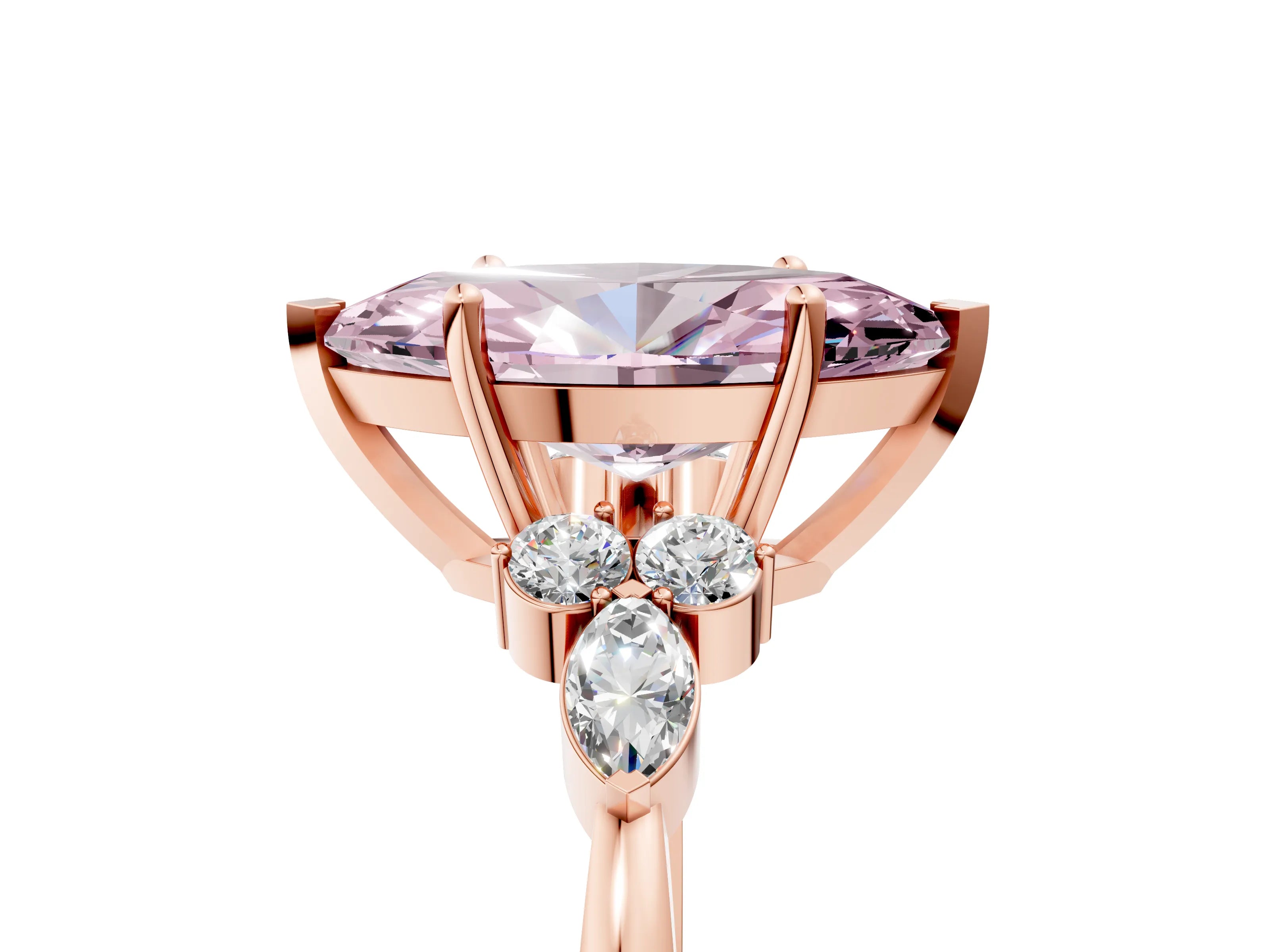 Rose gold Fancy Pink Marquise Cut Brilliant Diamond Solitaire Ring with Pear Side Stones and Four-Prong Setting_8
