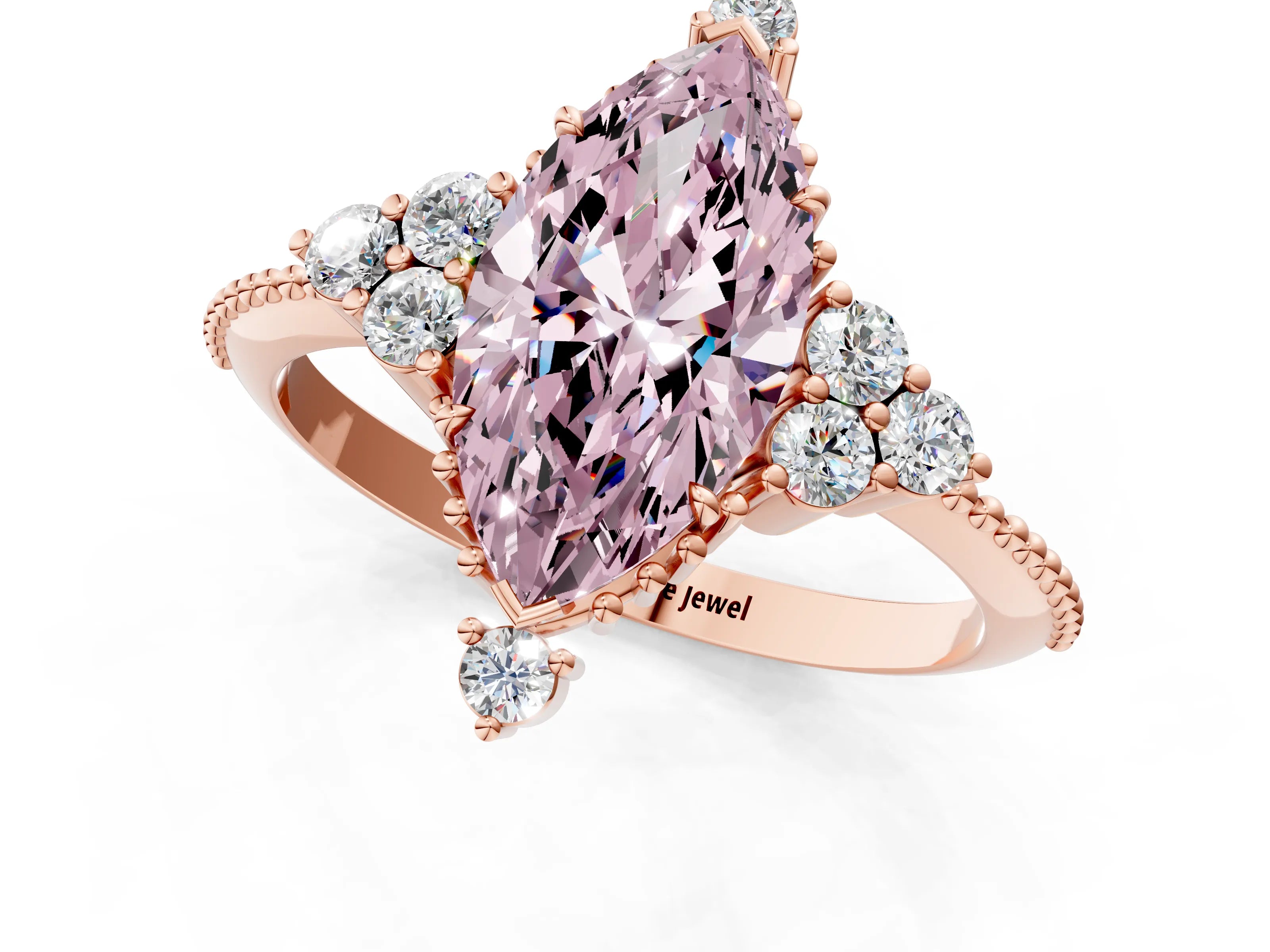 Rose gold Fancy Pink Marquise Cut Brilliant Diamond with Cluster Setting on a Beaded Band and Four-Prong Setting_1